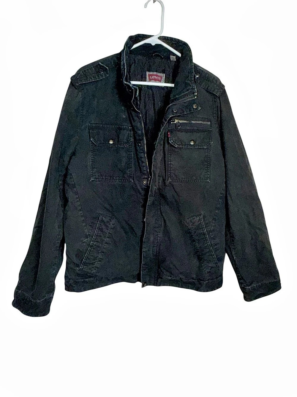 Levi’s Black Utility Field Jacket M Military Style Multi Pocket Zip Up